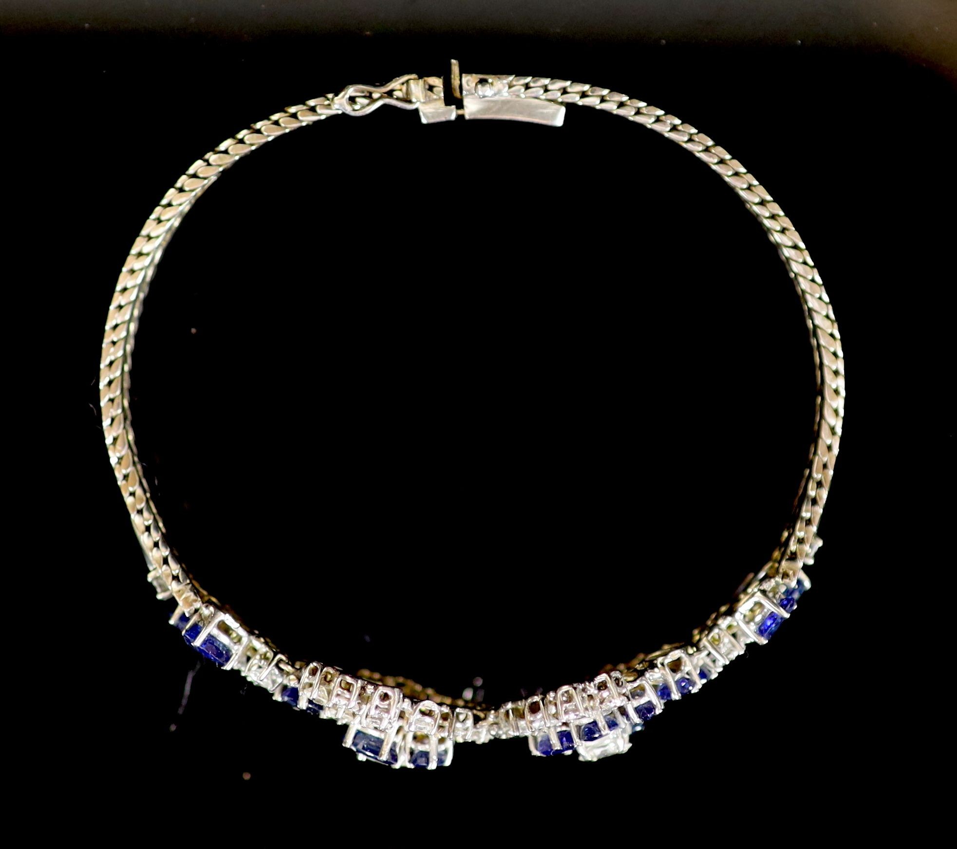 A 18ct white gold sapphire and diamond set double cluster bracelet,with sapphire and diamond set - Image 4 of 6