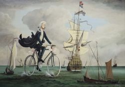 Ronald George Ferns (1925-1997) Maritime Lawyer, Barrister on a bicycle riding the waves with