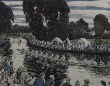 § Gwen Raverat (1885-1957) Boat Race, Cambridge, 1949,hand coloured wood engravingsigned in