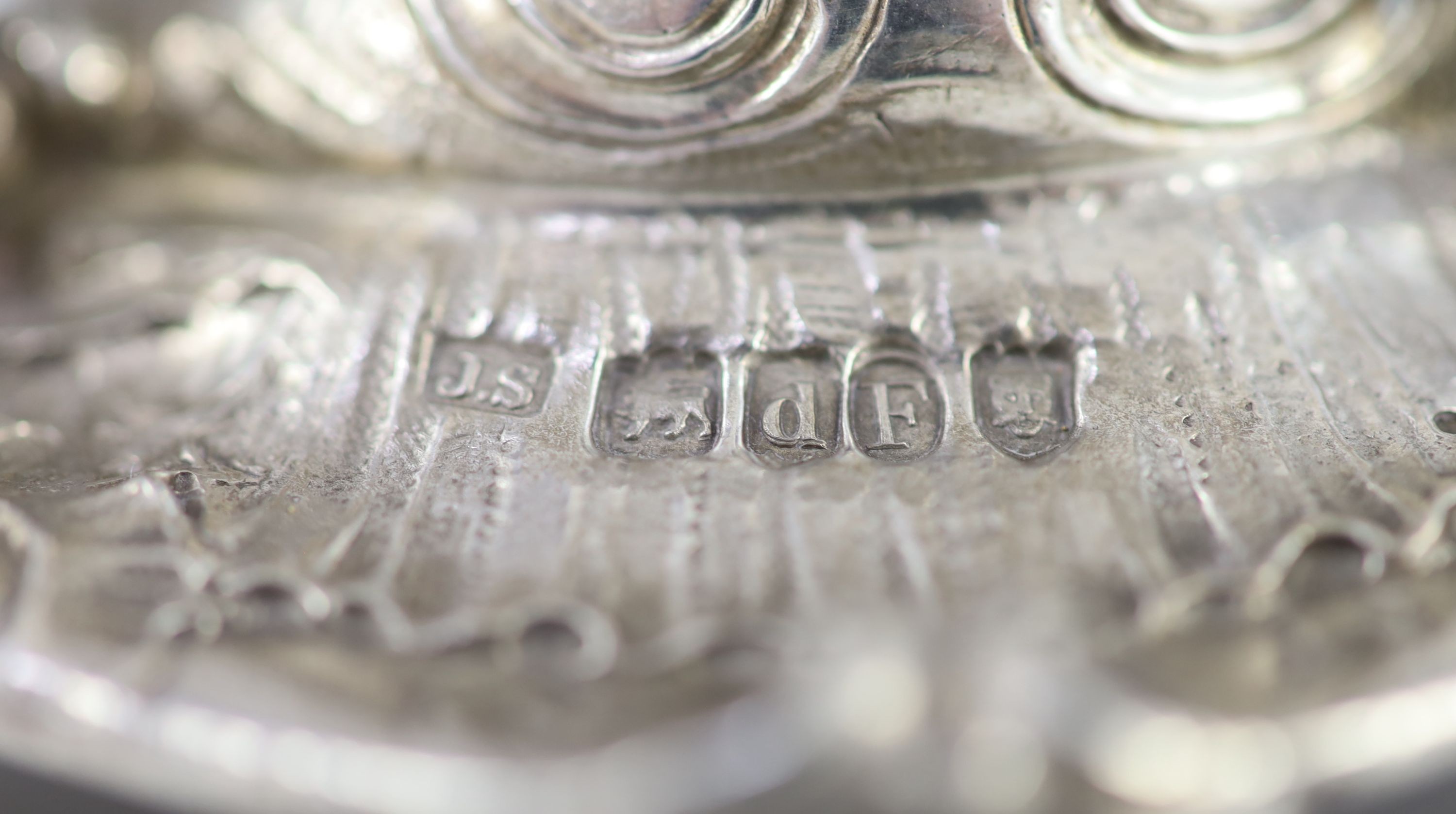 A pair of late Victorian silver two light, two branch candelabra,with figural stems, caryatid - Image 3 of 4