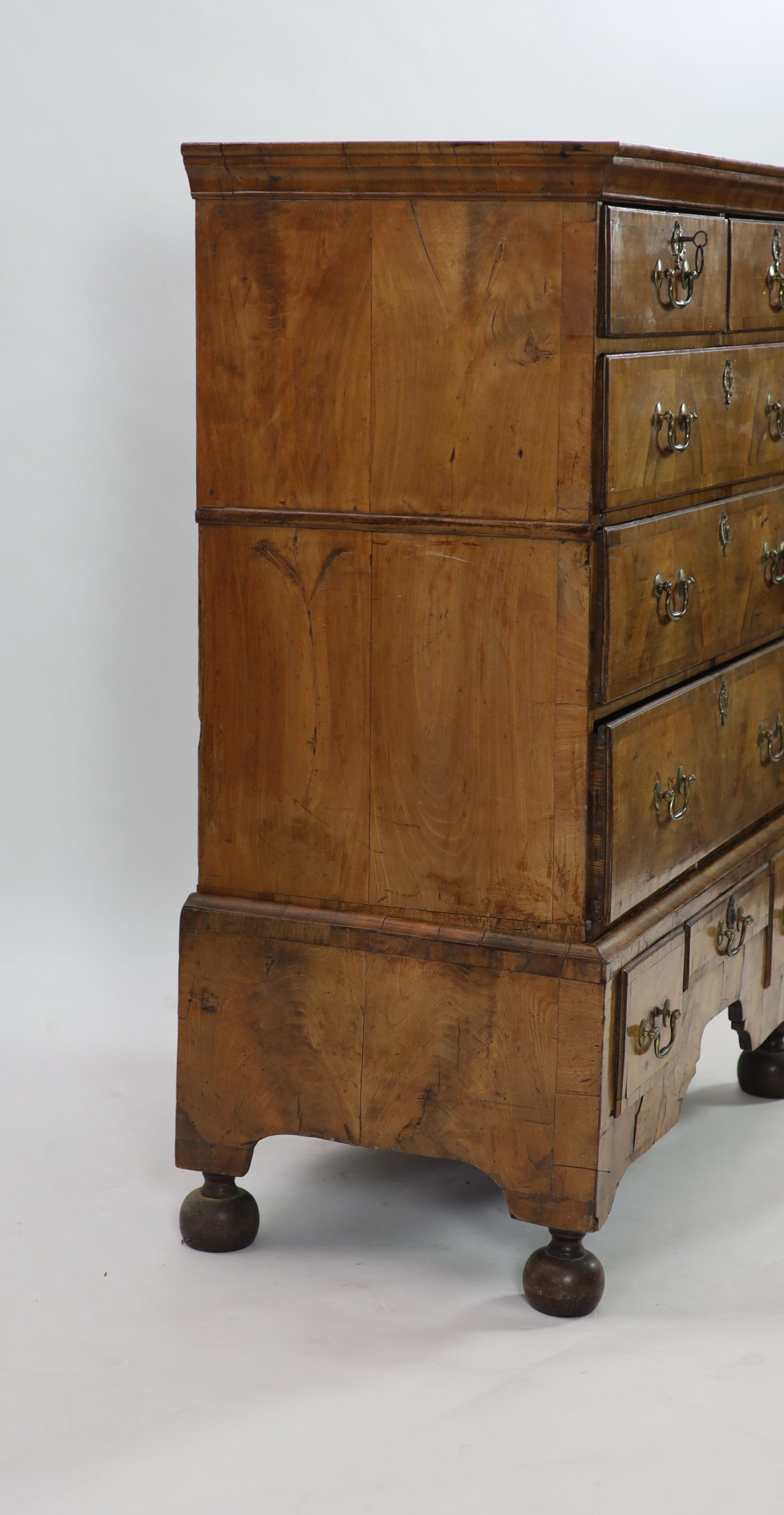 A George II walnut chest on standwith moulded cornice, two short and three graduated long drawers - Image 4 of 4