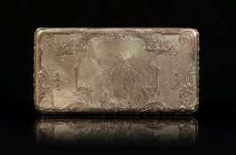 An early 19th century French engraved and engine turned gold rectangular snuff box, with hinged