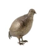 A late Victorian silver free-standing model of a grouse,with hinged wings and detachable head,