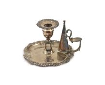 A George III silver chamberstick, by Emes & Barnard,with gadrooned and scroll border, with