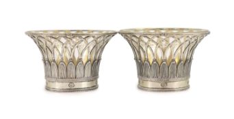 A pair of early 20th century Flemish Wolfer Freres silver plated fretwork flared bowls,each having
