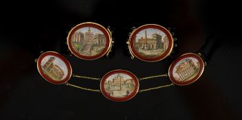 A 19th century Italian Grand Tour Souvenir gold mounted micro mosaic plaque necklace and a pair of