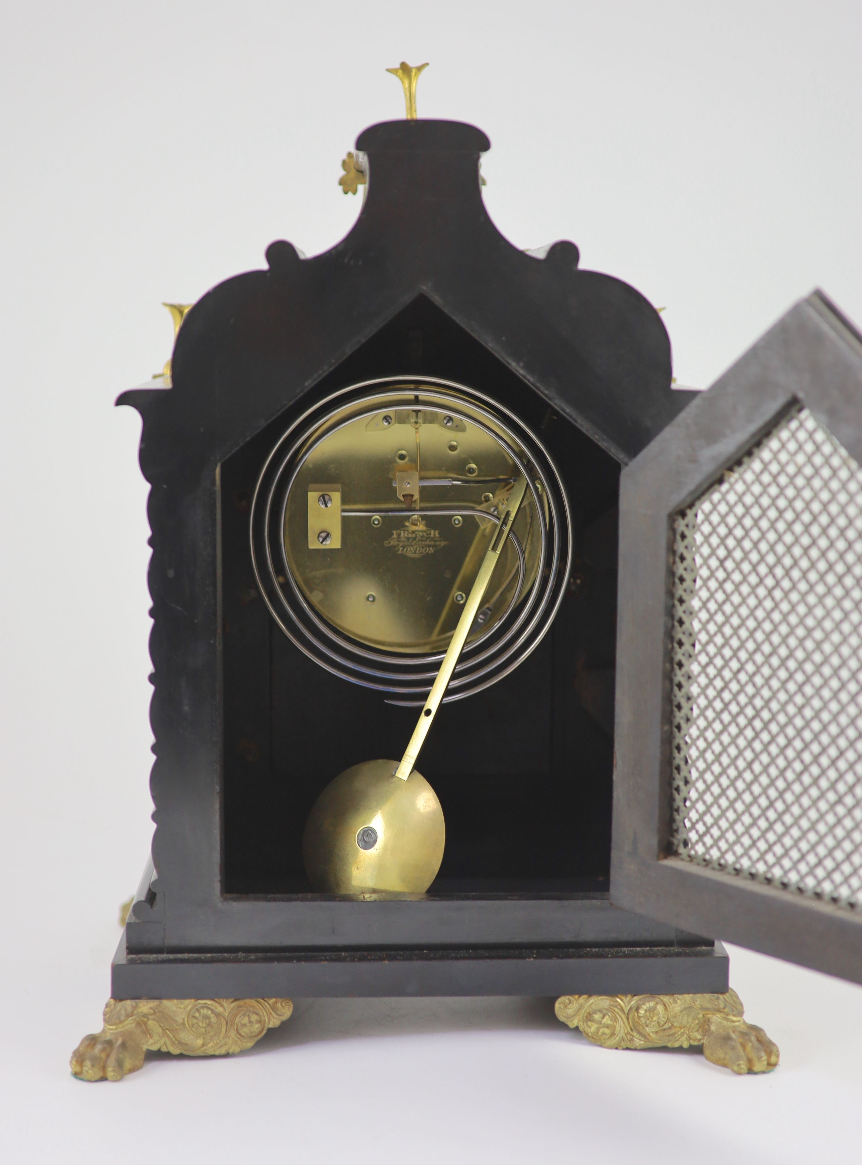 French, Royal Exchange, London. A Victorian ormolu mounted ebonised bracket clock,the shaped - Image 3 of 4