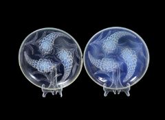 A pair of R. Lalique Veronique opalescent glass bowls, model No.397, designed 1928,each with a