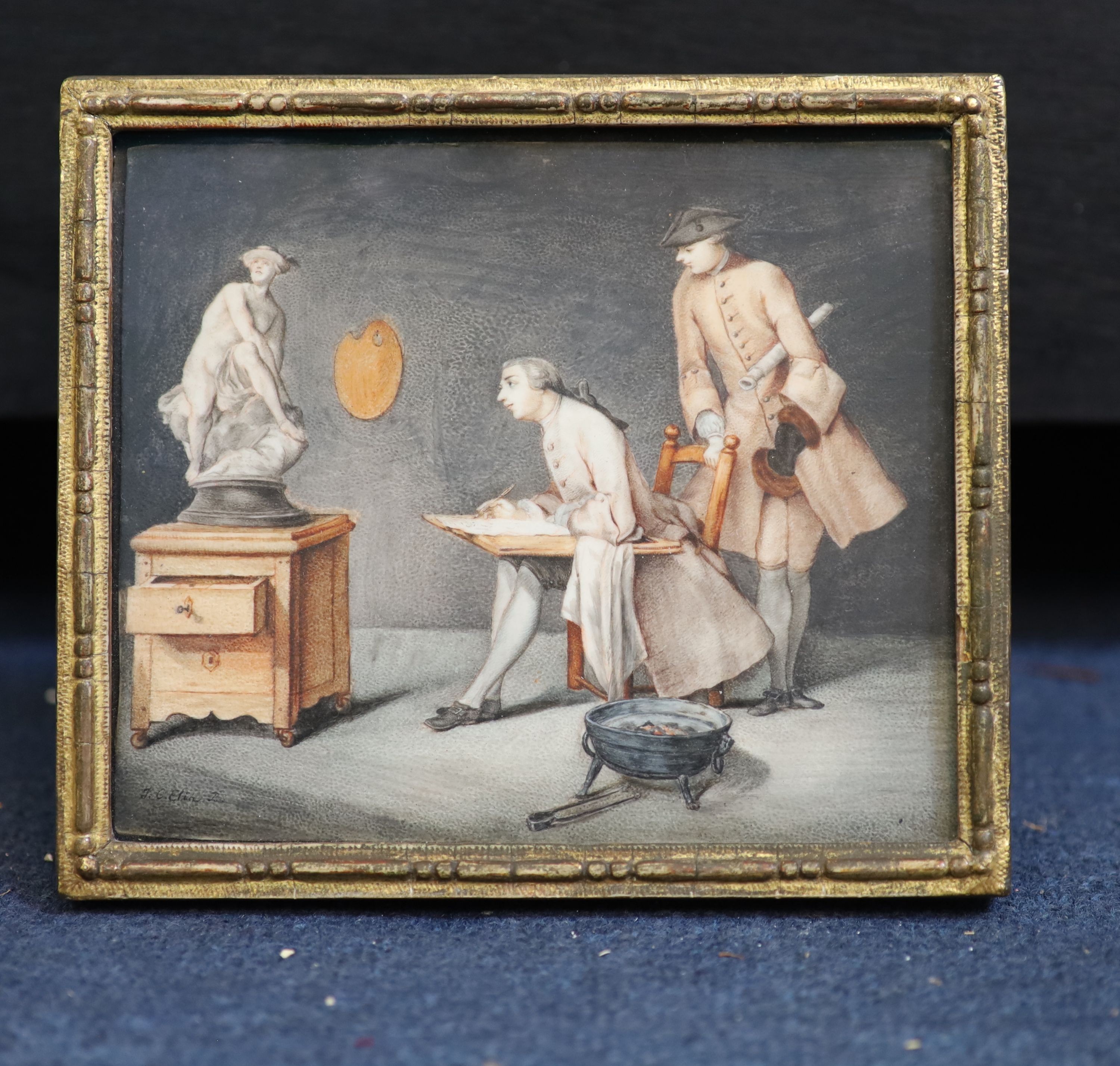 Johann Christien Elin (1733-) A young gentleman sketching from the antique, supervised by his - Image 2 of 4