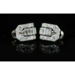 A pair of French Art Deco style 18ct gold, round and baguette cut diamond cluster set ear clips,