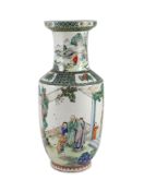 A Chinese famille verte rouleau vase, late 19th century,painted with figures amid garden