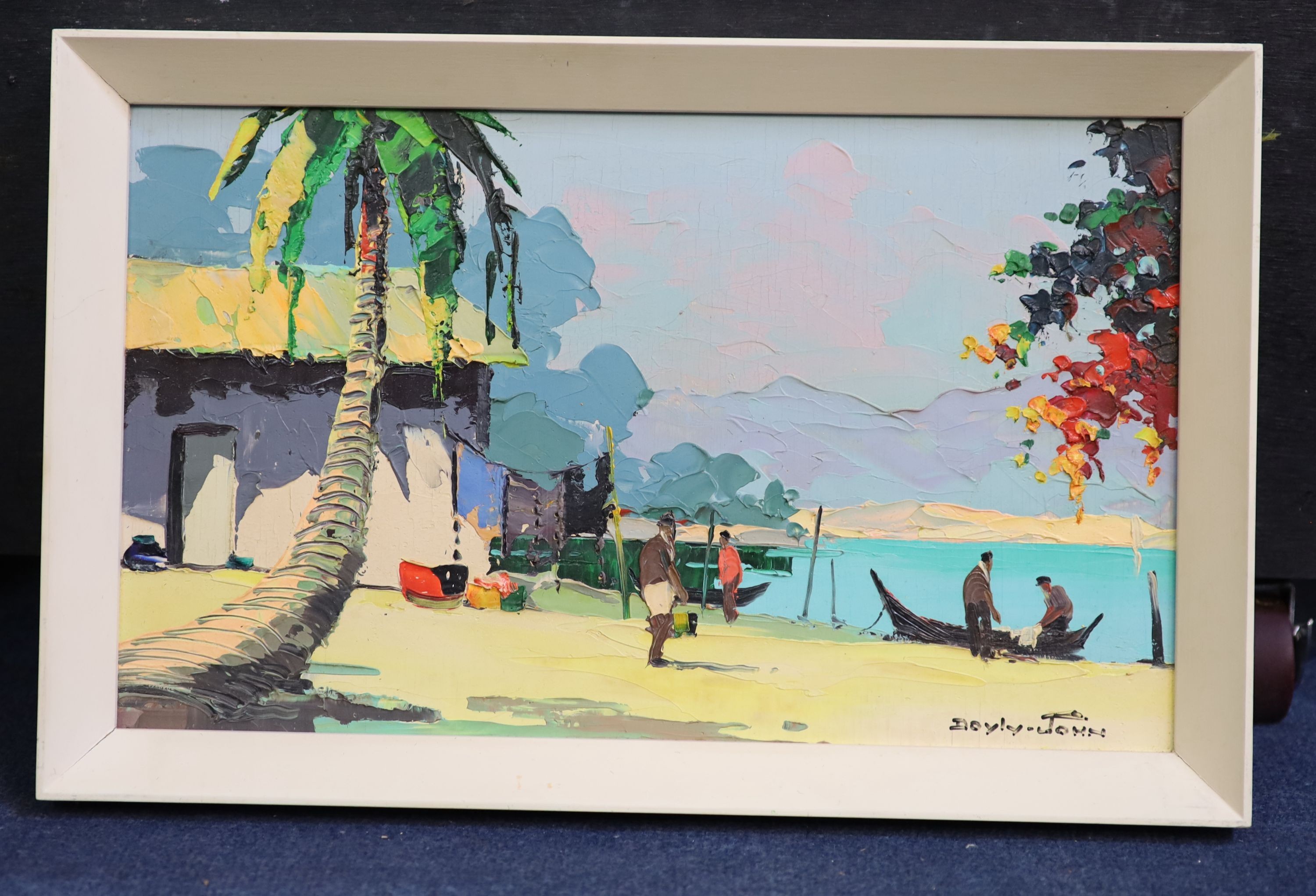 Cecil Rochfort D'Oyly John (1906-1993) Caribbean beach sceneoil on wooden panelsigned in ink22 x - Image 2 of 4