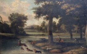 Follower of Jan Wyck (1640-1702) A Deer HuntOil on canvas80 x 125cm.