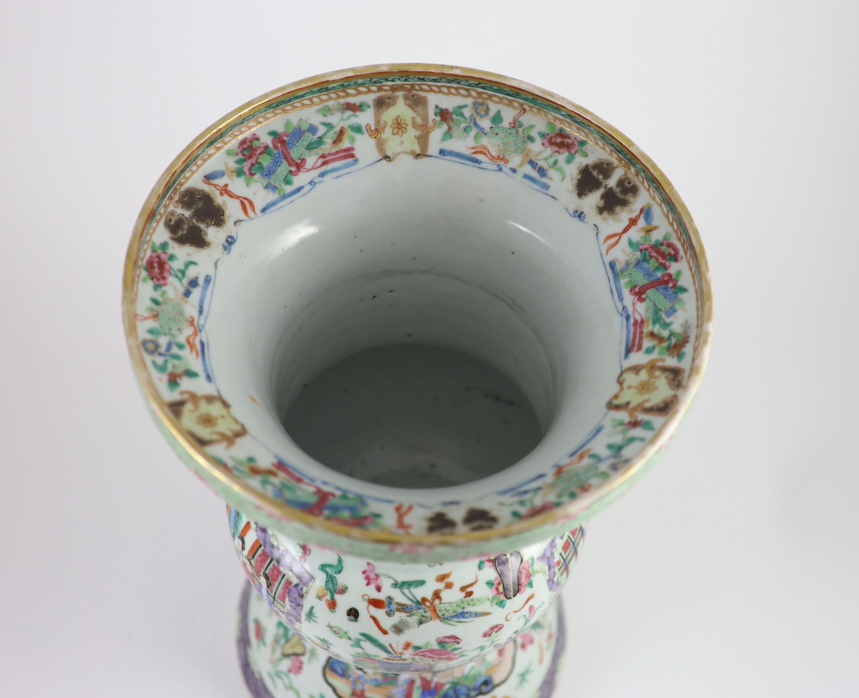 A Chinese famille rose zun-shaped vase, mid 19th centurypainted with reserves of figures in - Image 5 of 6