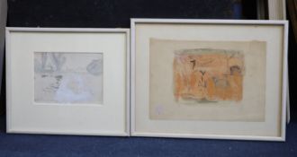 § Mary Potter (1900-1981) Red Landscape & The MereTwo watercoloursNew Art Centre labels verso18 x