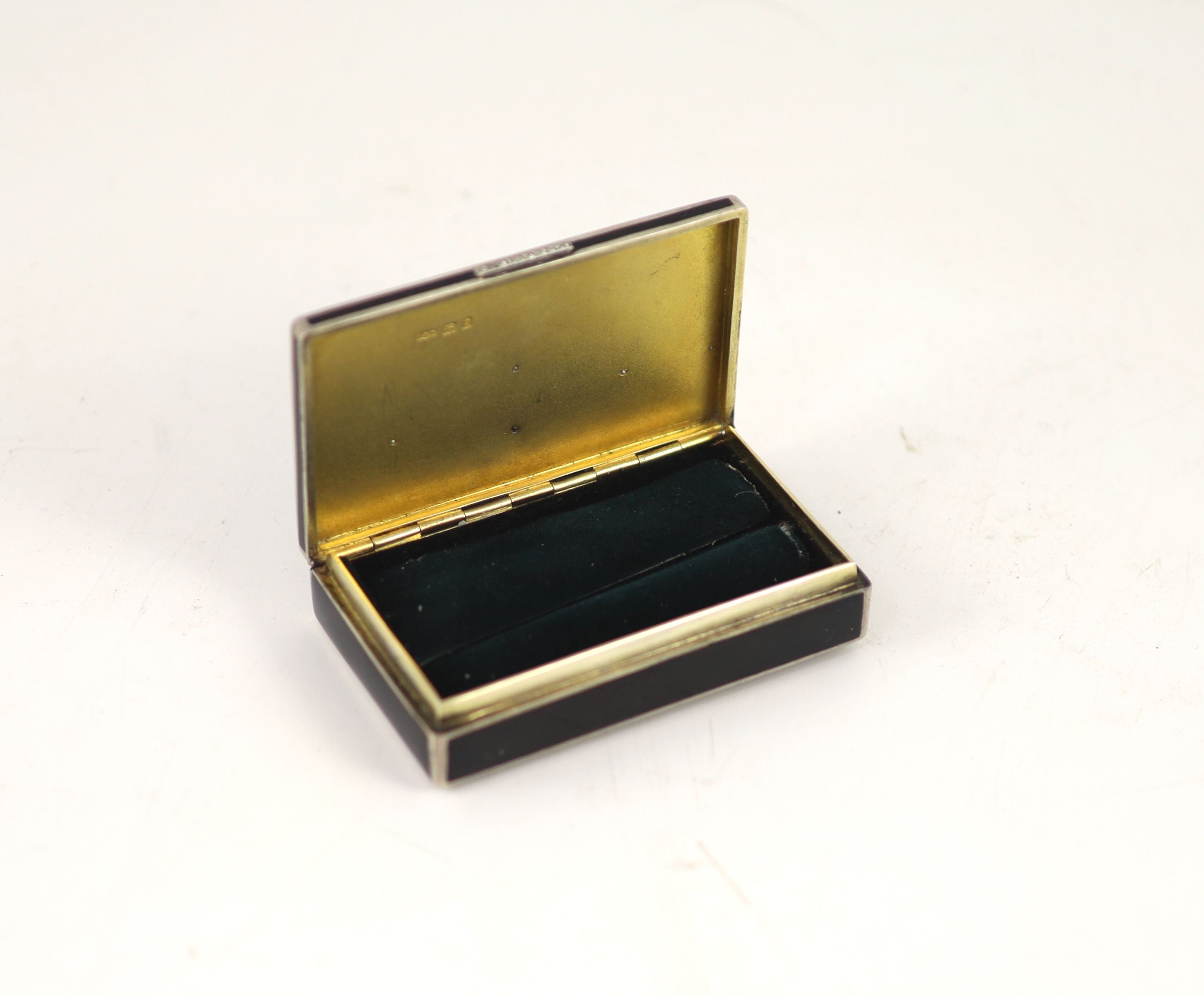 A 1930's silver, black enamel and rose cut diamond set rectangular snuff box, by S.J. Rose & Son, - Image 3 of 4