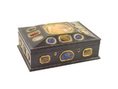 A late George III Grand Tour Souvenir ebony work boxapplied with assorted hardstones including