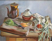 § Rudolf Ihlee (1883-1968) Still life with chopping boardOil on canvasSigned58 x 72cm.