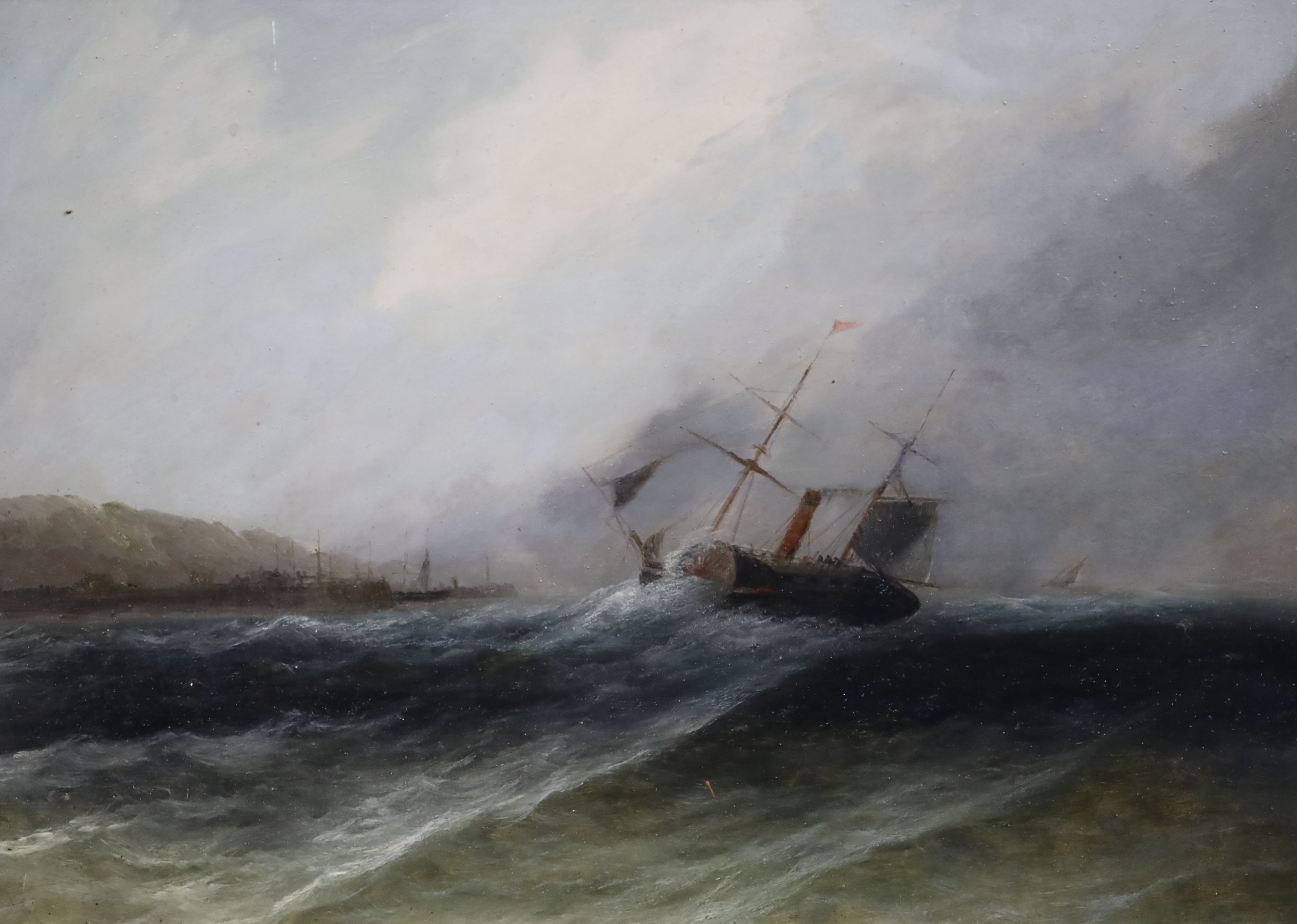 19th century English School Fishing boats and other shipping off the coastset of four oils on mill - Image 2 of 6
