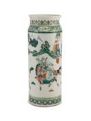 A Chinese famille verte cylindrical vase, Kangxi mark but Guangxu period,painted with dignitaries