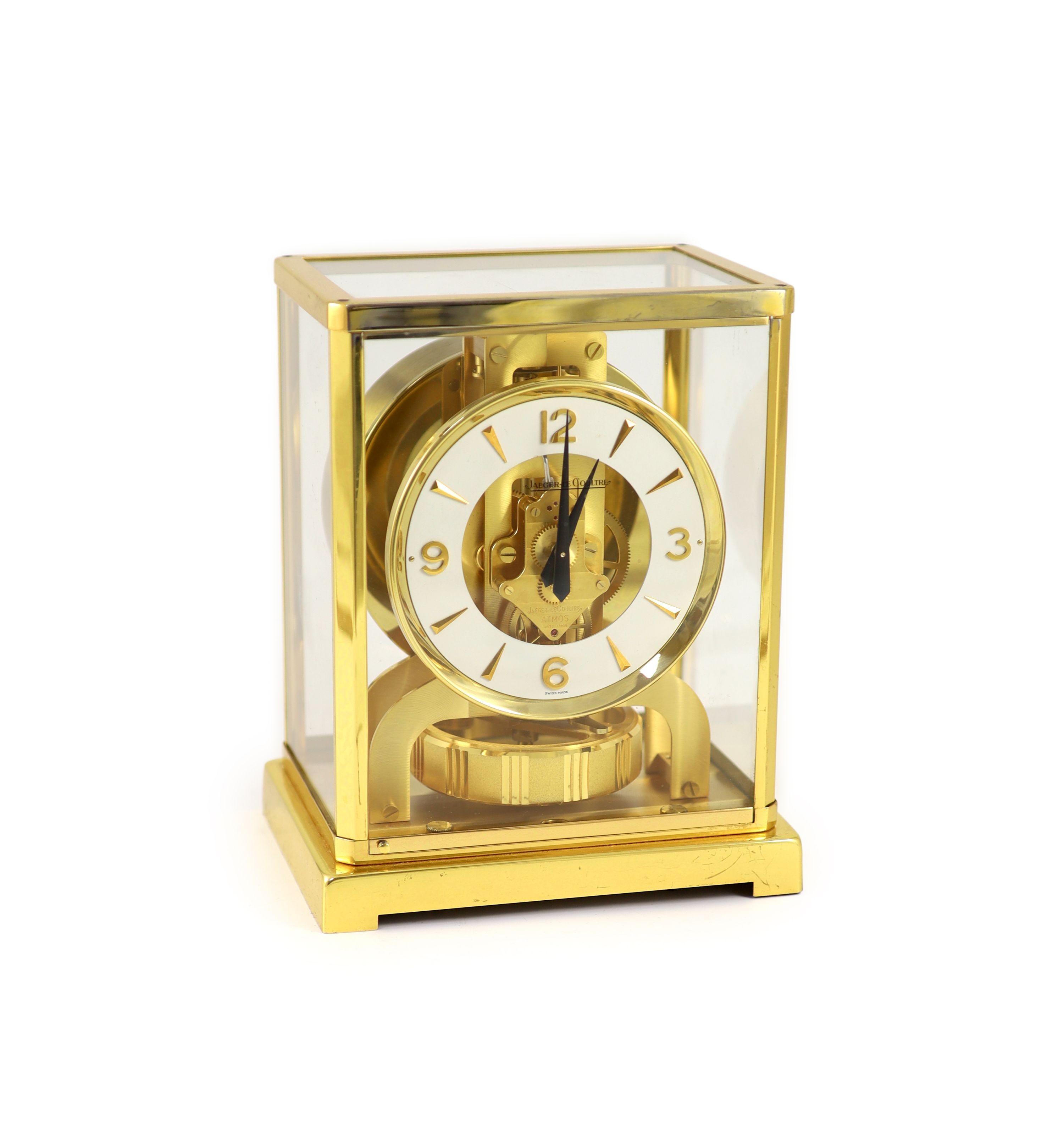 A Jaeger le Coultre gilt metal Atmos clock,with Arabic / baton numeral dial, movement number