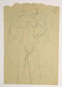 Henri Gaudier-Brzeska (1891-1915) Standing nude, an abstract sketch in watercolour versocharcoal