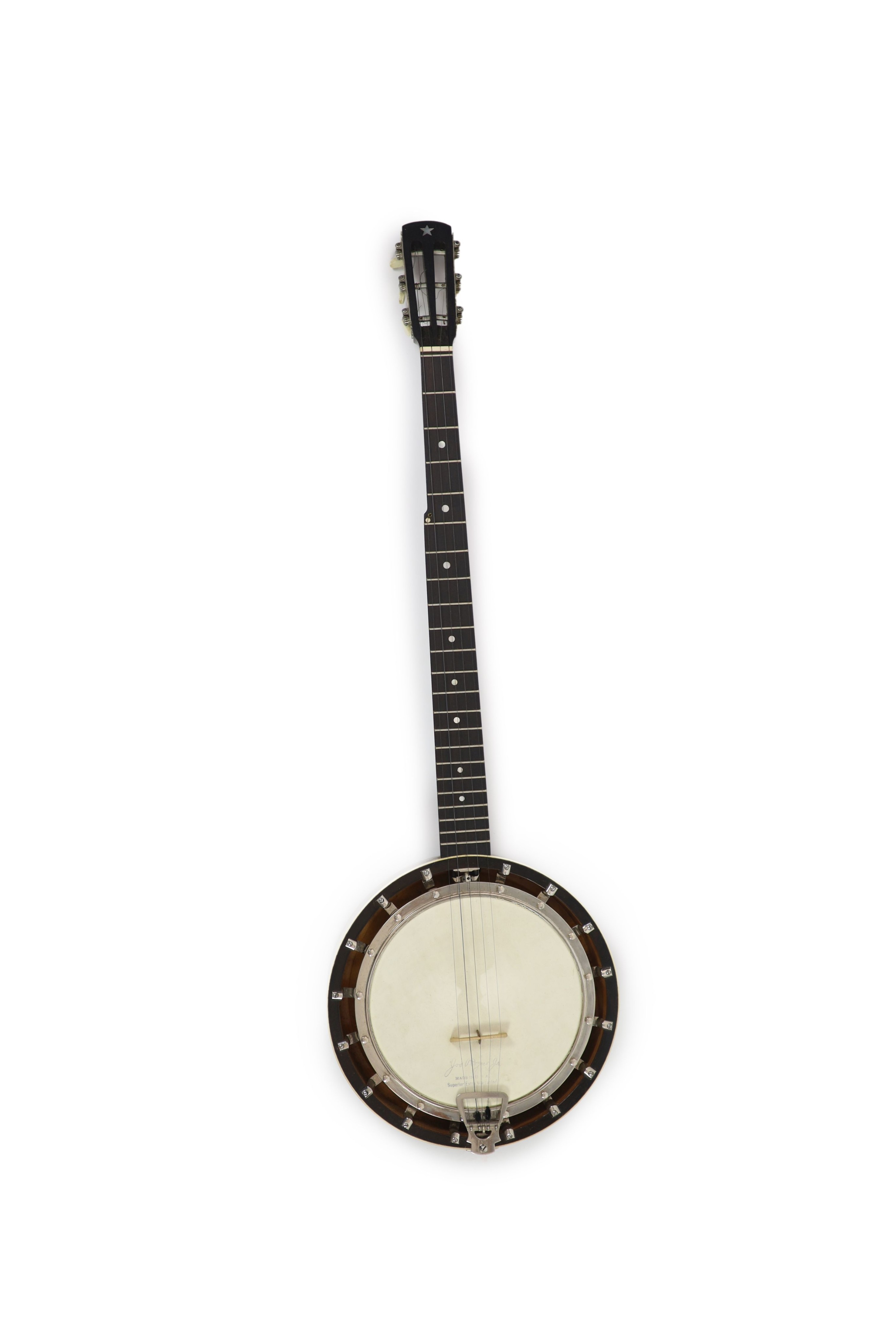 A Clifford Essex ebony mounted banjo,nut to bridge 26 inches (bridge missing), 22 frets,length 94cm,