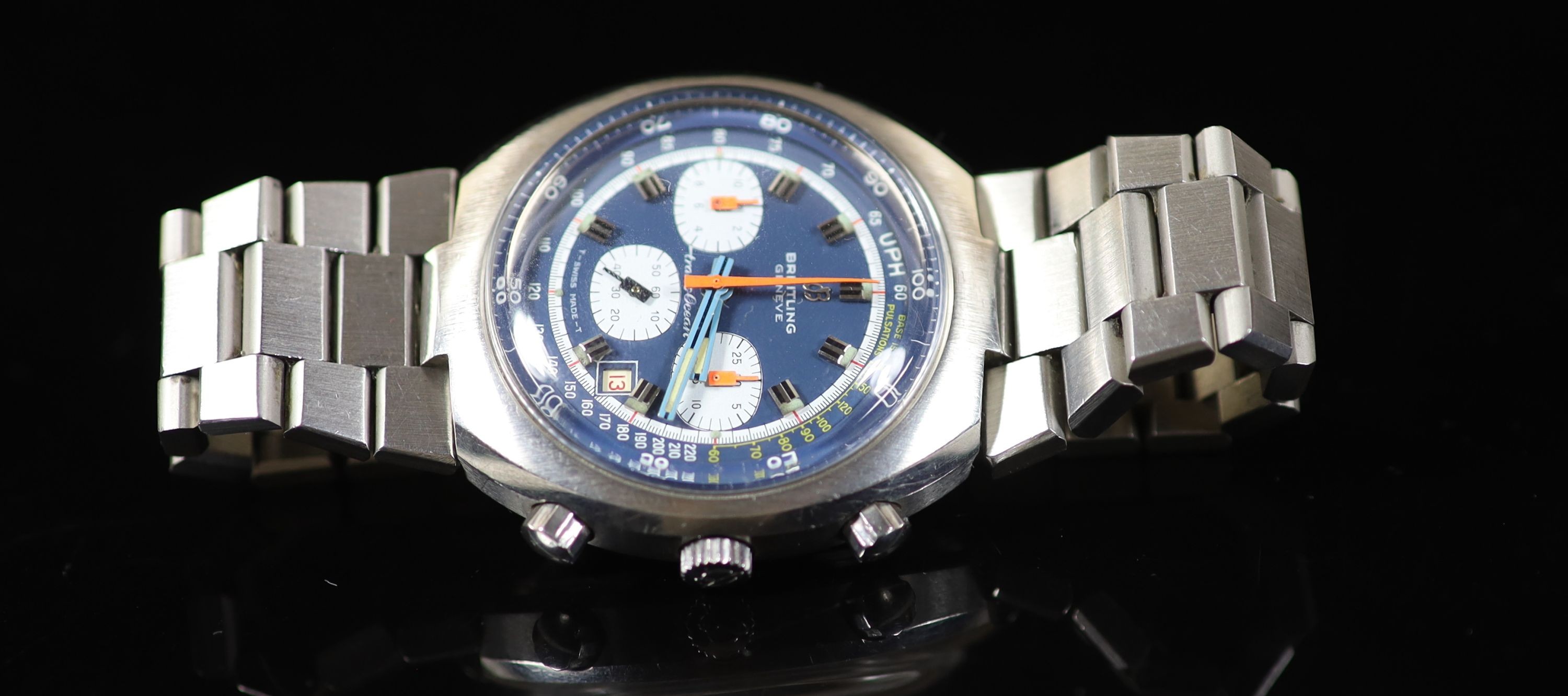 A gentleman's 1970's stainless steel Breitling Transocean chronograph date manual wind wrist watch, - Image 2 of 3