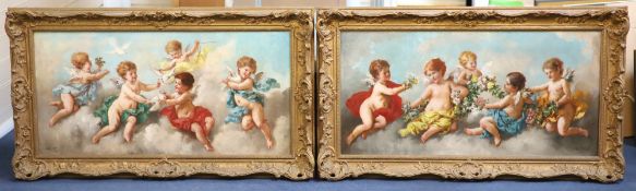 Charles Augustus Henry Lutyens (1829-1915) Amorini and doves amongst cloudspair of oils on