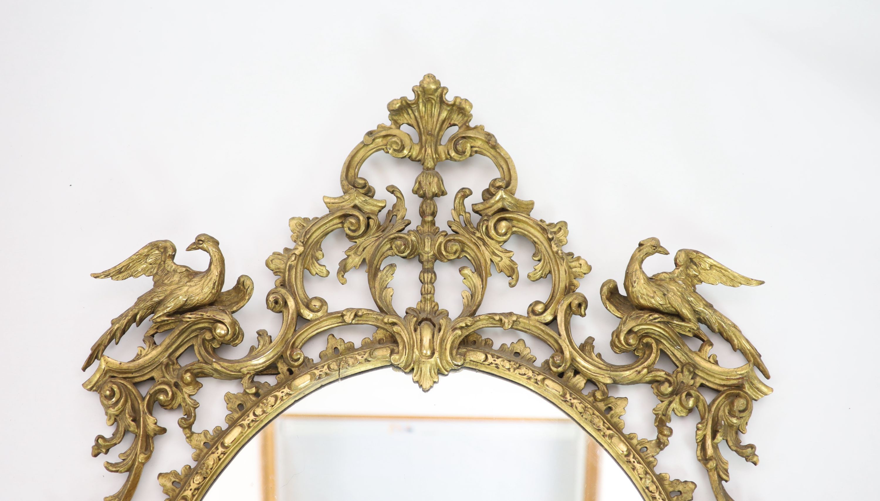 A 19th century Chippendale style gilt and gesso wall mirrorwith ornate foliate scroll frame capped - Image 3 of 5