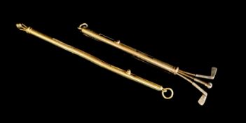 A George V Cartier 9ct gold novelty swizzle stick, modelled as a golf bag and a similar Cartier 18ct