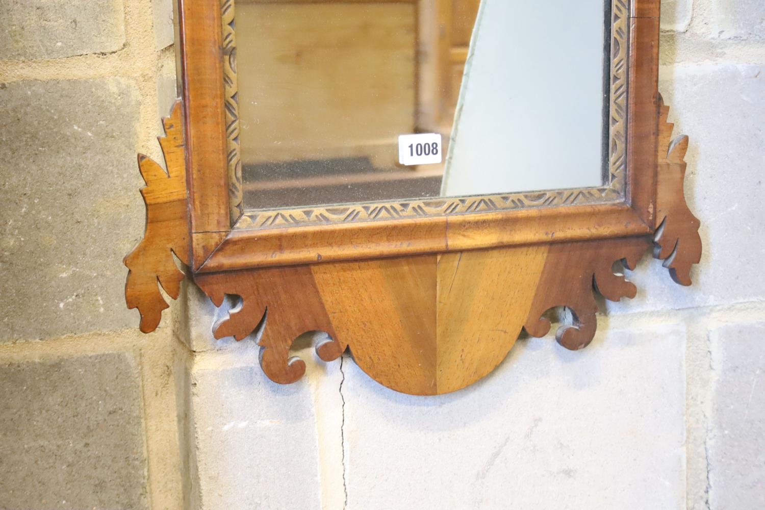 A George III style walnut fret cut and carved giltwood wall mirror, width 49cm, height 86cm - Image 2 of 3