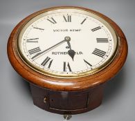 An early 20th century mahogany single fusee wall clock, the dial signed Victor Kemp, Rotherfield,