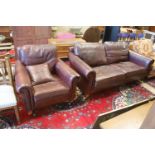 A Duresta brown leather settee and matching armchair, settee length 210cm, depth 102cm, height 90cm