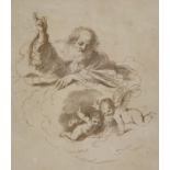 Bartolozzi after Guerrino, sepia engraving, Bird and cherubs, 25 x 23cm