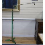 An unusual sectional green glass and brass standard lamp, height 154cm