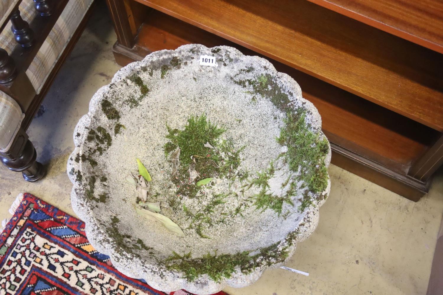 A circular reconstituted stone garden planter on stand, diameter 49cm, height 42cm - Image 2 of 2