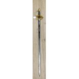 A fine Georgian officer’s sword, blade etched blued and gilt with crowned GR, royal arms and