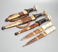 Five assorted African Nilotic tribal daggers c.1900, comprising three with turned ivory mounted