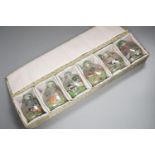 A boxed set of six Chinese inside-painted snuff bottles, height 8cm overall