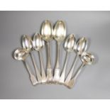 A pair of George III silver hourglass pattern basting spoons, London, 1812, a pair of silver sauce