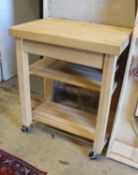 A modern beech butcher's block, fitted drawer, width 76cm, depth 50cm, height 53cm