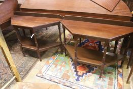 A pair of late Victorian style mahogany two tier side tables, (altered) width 106cm, depth 40cm,