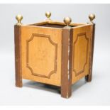 A square toleware jardiniere/planter with brass finials 27cm