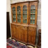 A small Queen Anne revival walnut breakfront library bookcase, length 132cm, depth 34cm, height