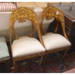 A pair of Italian walnut marquetry inlaid chairs, width 48cm, depth 40cm, height 90cm