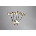 A set of five William IV Scottish provincial silver fiddle patter sauce ladles, Adam Burgess,