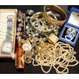 A pair of white metal and two colour enamel cufflinks and a quantity of assorted costume jewellery.