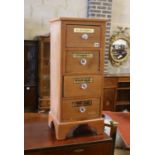 A Victorian style pine four drawer apothecary cabinet, width 35cm, depth 30cm, height 85cm