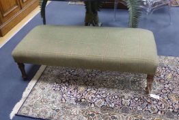 A Victorian rectangular covered stool (Colefax and Fowler), Lanark wool, length 118cm, depth 53cm,